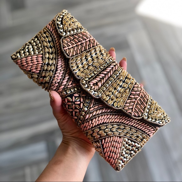 AKIRA Handbags - AKIRA Sequin Beaded Small Evening Clutch Purse